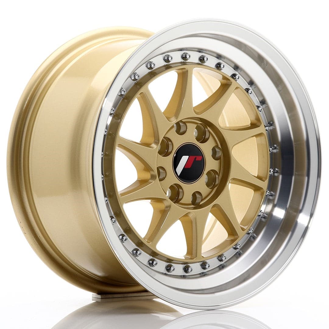 JR Wheels JR26 15x8 ET25 4x100/108 Gold w/Machined Lip - Wheelsup