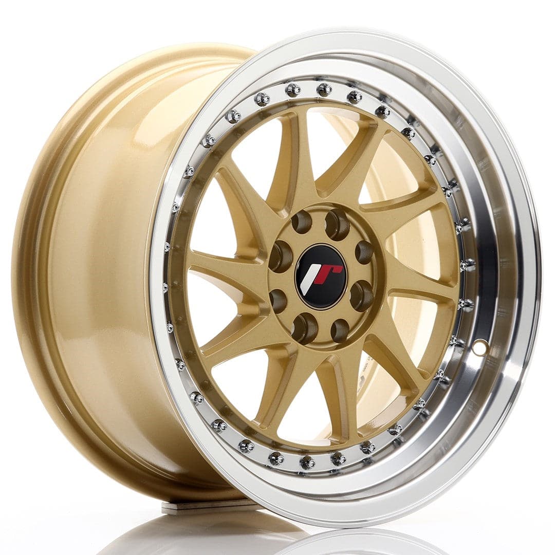 JR Wheels JR26 16x8 ET25 4x100/108 Gold w/Machined Lip - Wheelsup