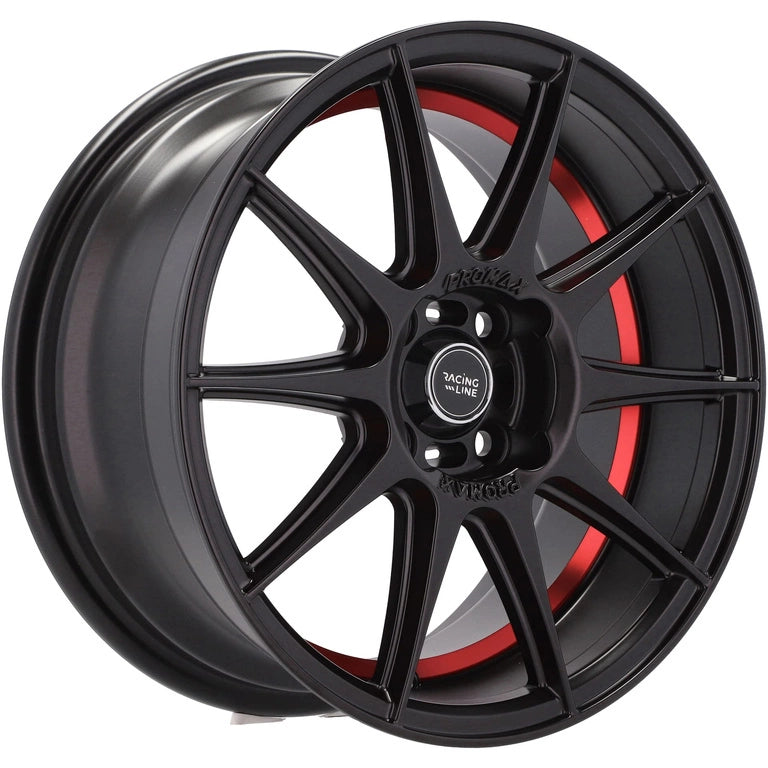 Alu kola Racing Line B5705 7x15 4x100 ET38 60.1 Black Half Matt & Red Lip | Wheelsup.cz
