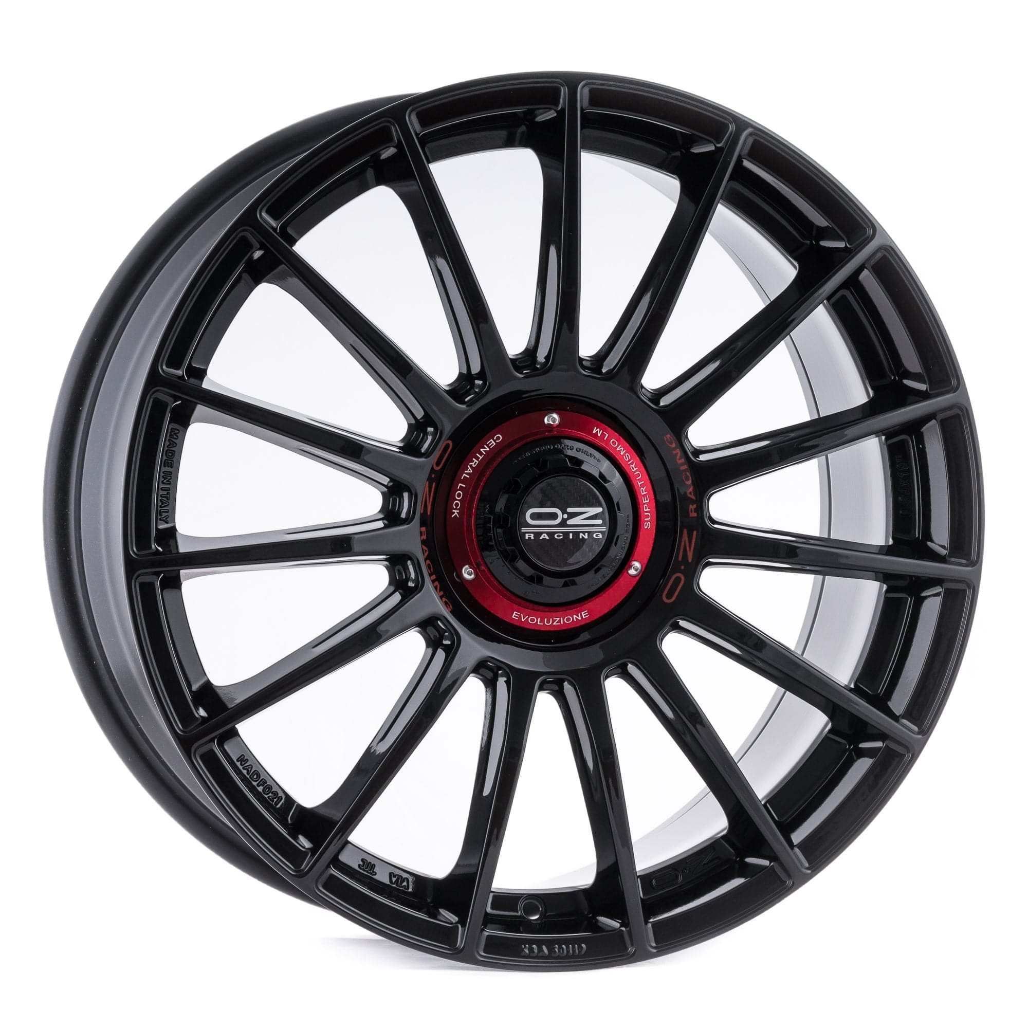 OZ SUPERTURISMO EVOLUZIO0 8,5x19 5x112 ET44 75 Gloss Black + Red Lettering - Wheelsup.sk