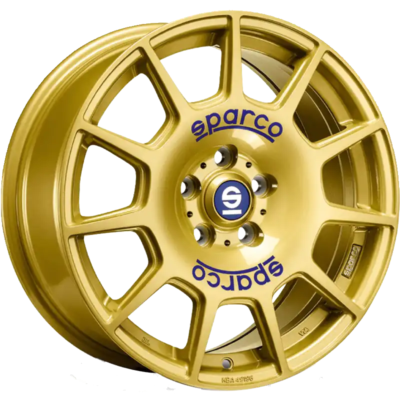 Alu kola SPARCO TERRA 7.5x17 5x100 ET48 Race Gold Blue Lettering | Wheelsup.cz