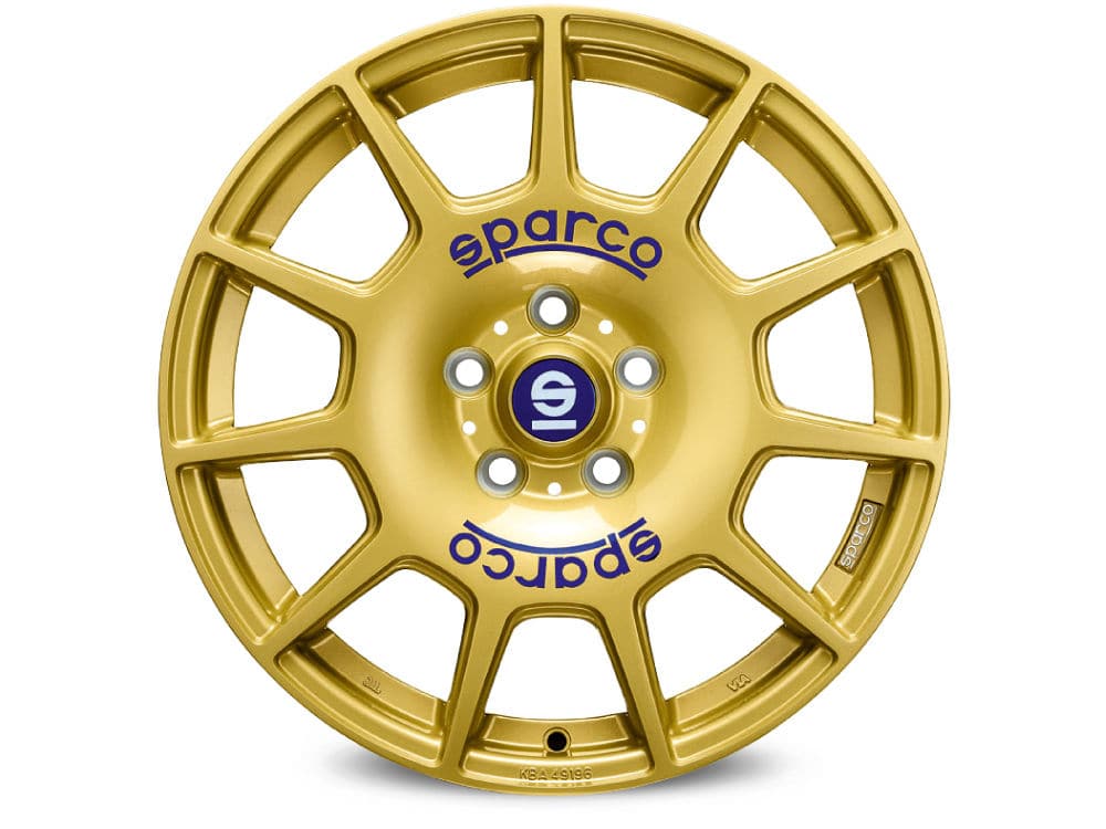 SPARCO TERRA 7,5x17 5x100 ET48 63,3 Race Gold + Blue Lettering - Wheelsup.sk