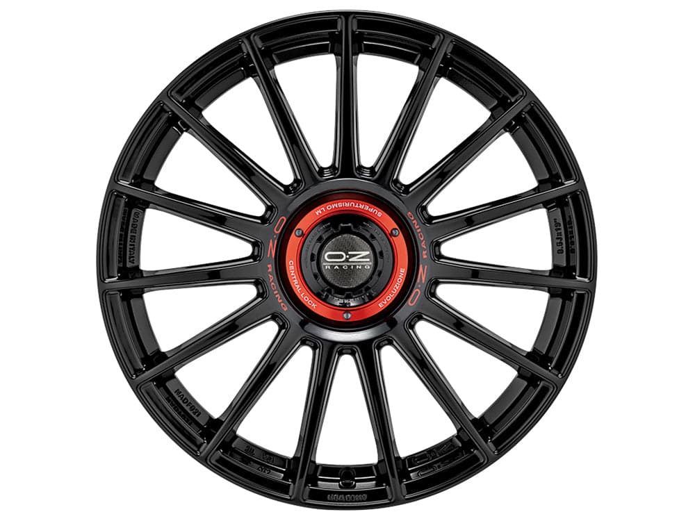 OZ SUPERTURISMO EVOLUZIO0 8,5x19 5x112 ET30 75 Gloss Black + Red Lettering - Wheelsup.sk